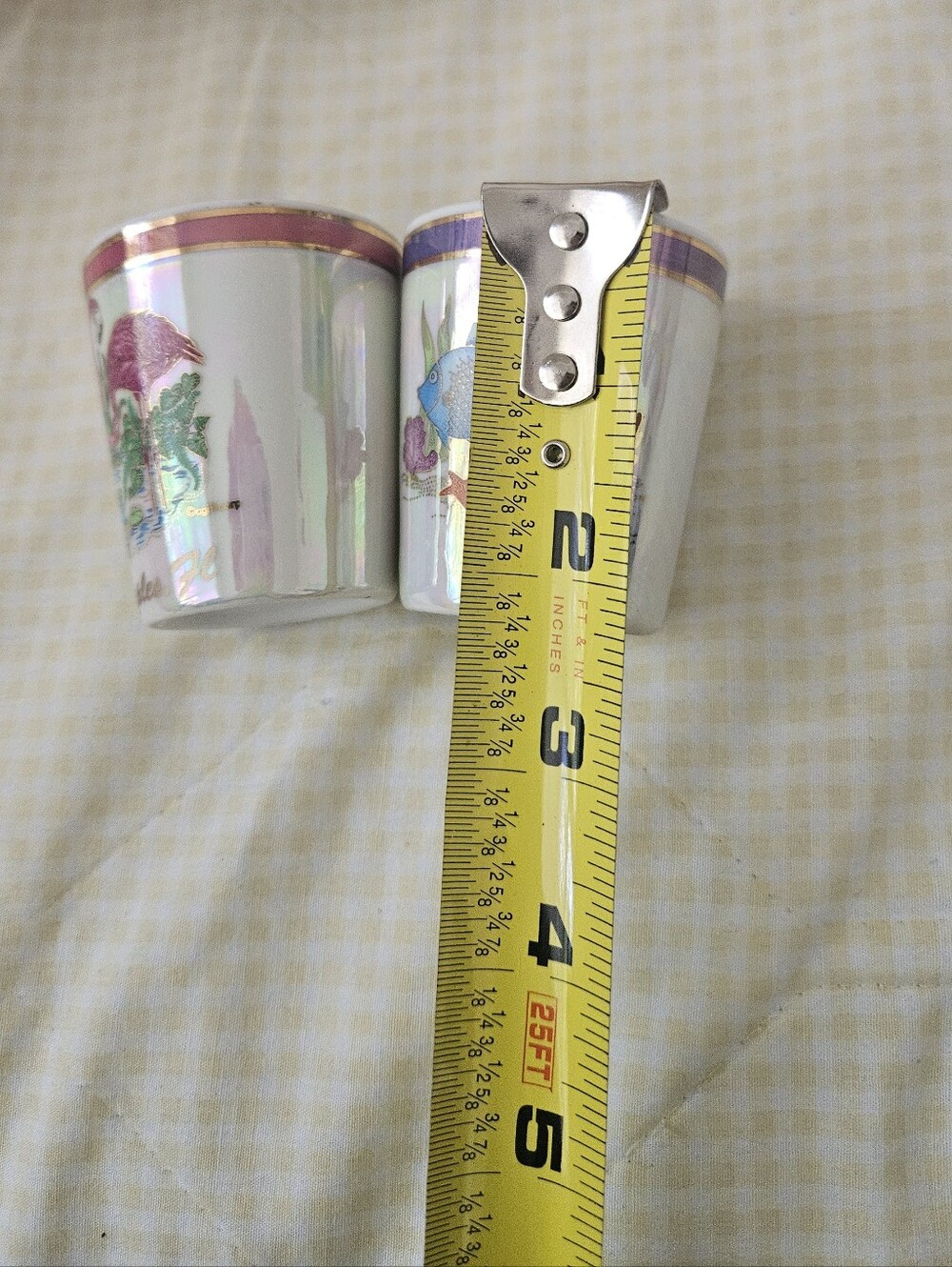 Iridescent Ceramic Shot Glasses with Flamingo and Tropical Fish - Picture 5 of 7